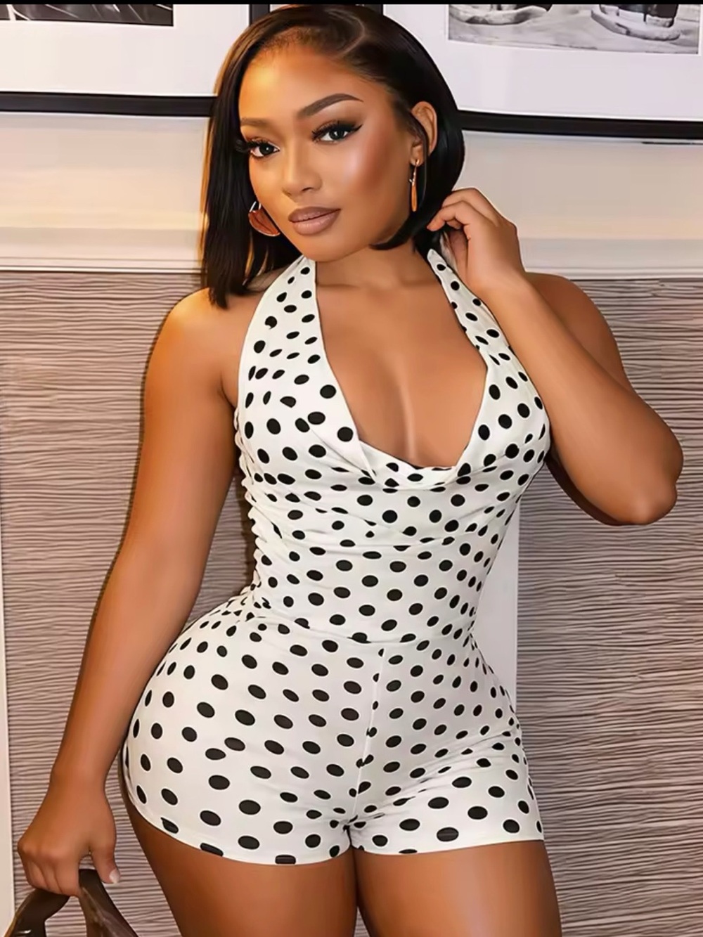 Polka Dot Halter Romper - White & Black